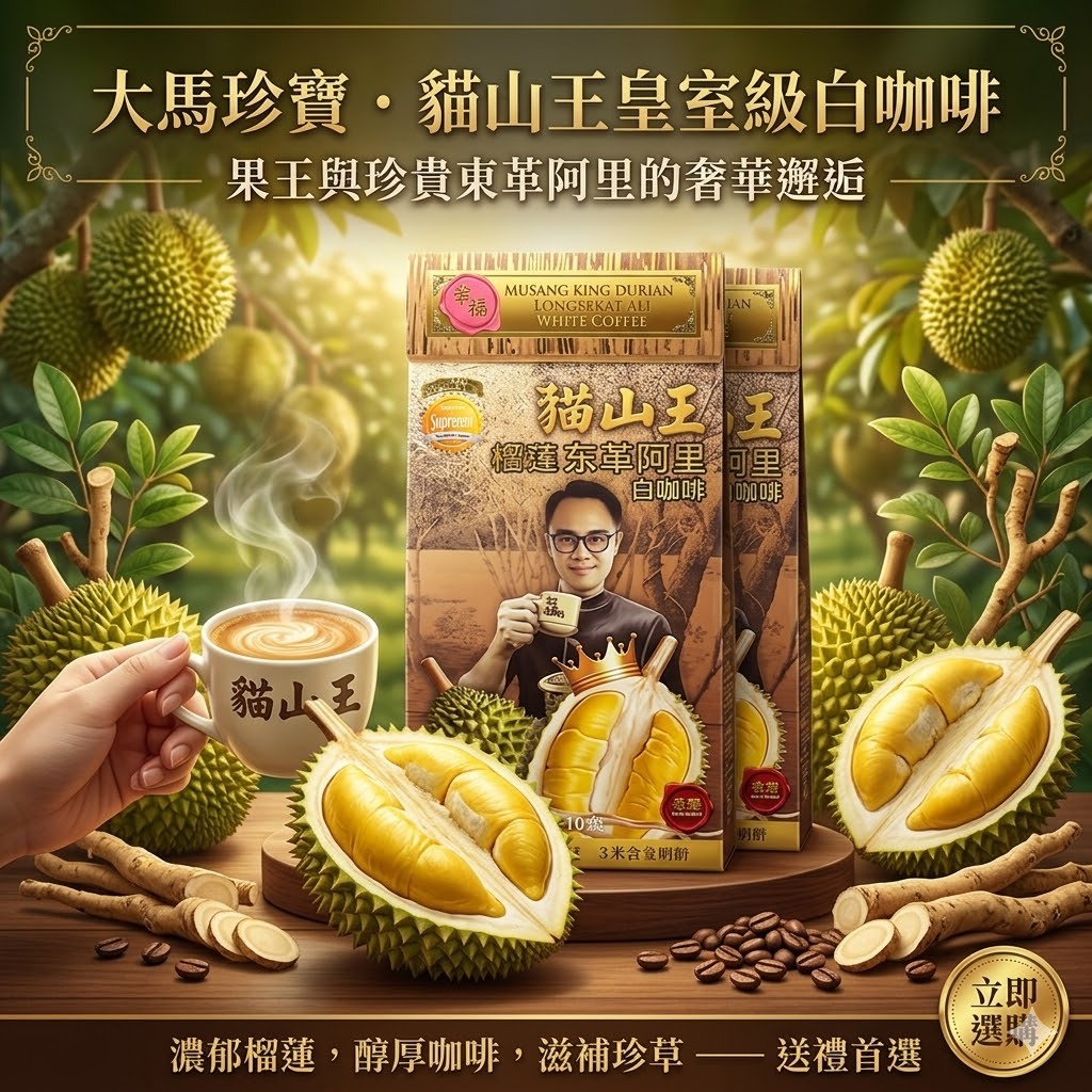 【直播】LX042705 貓山王榴槤東革阿里白咖啡(1 盒 10 包)