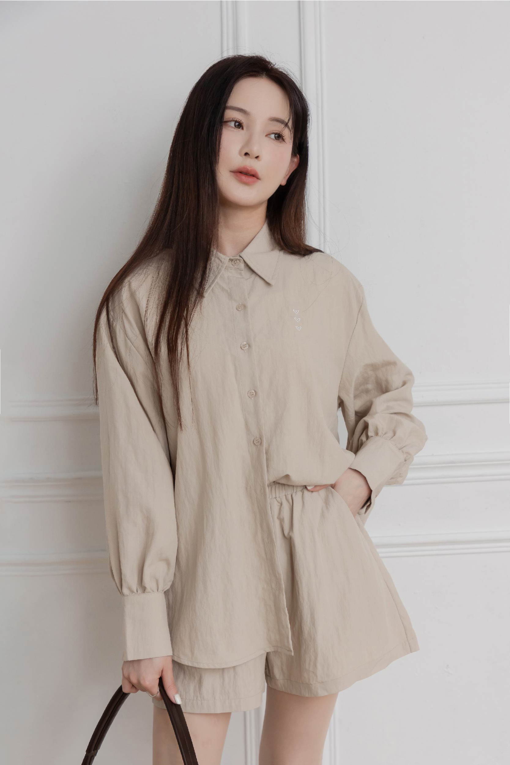 愛心刺繡兩件式襯衫套裝