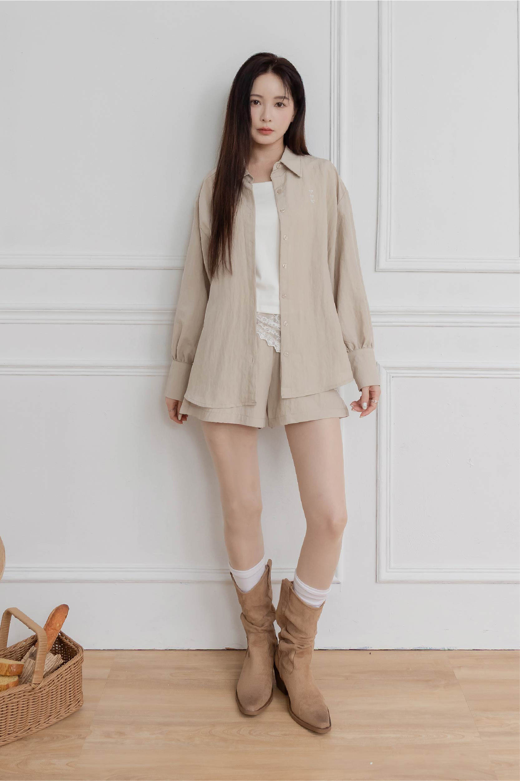 愛心刺繡兩件式襯衫套裝