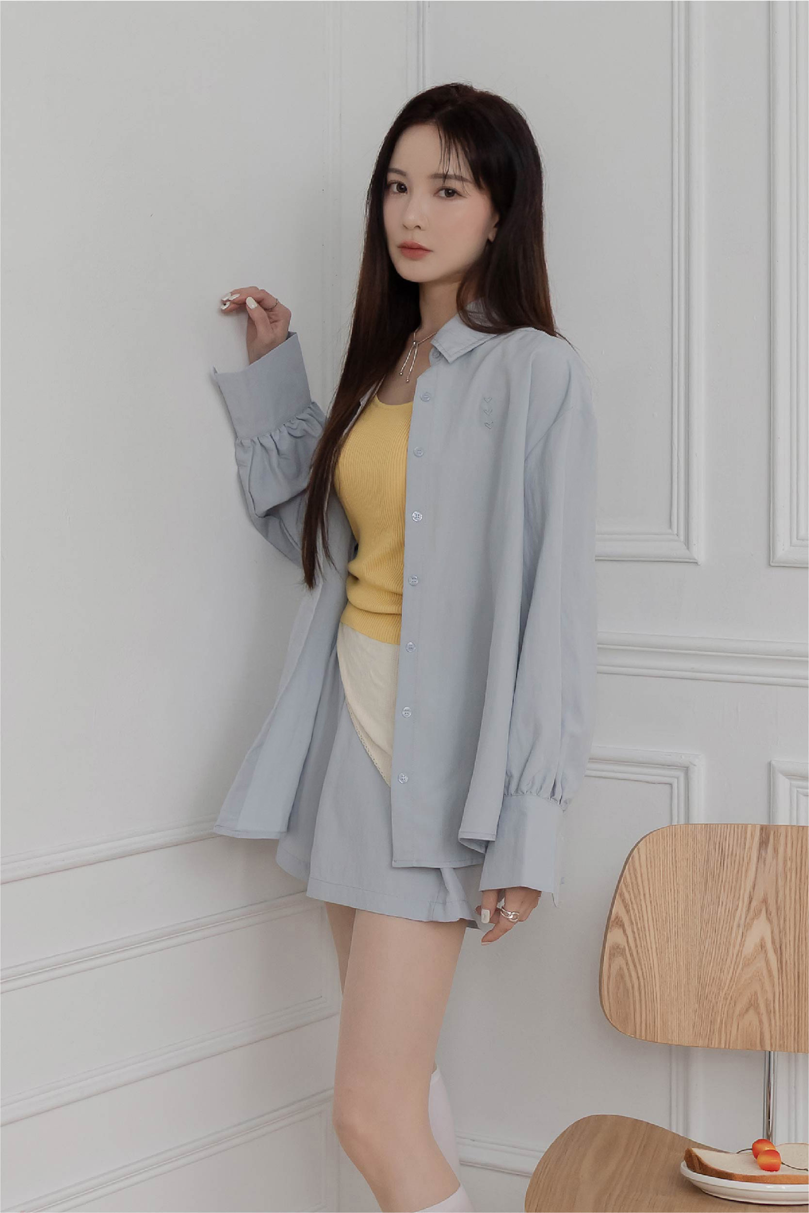 愛心刺繡兩件式襯衫套裝