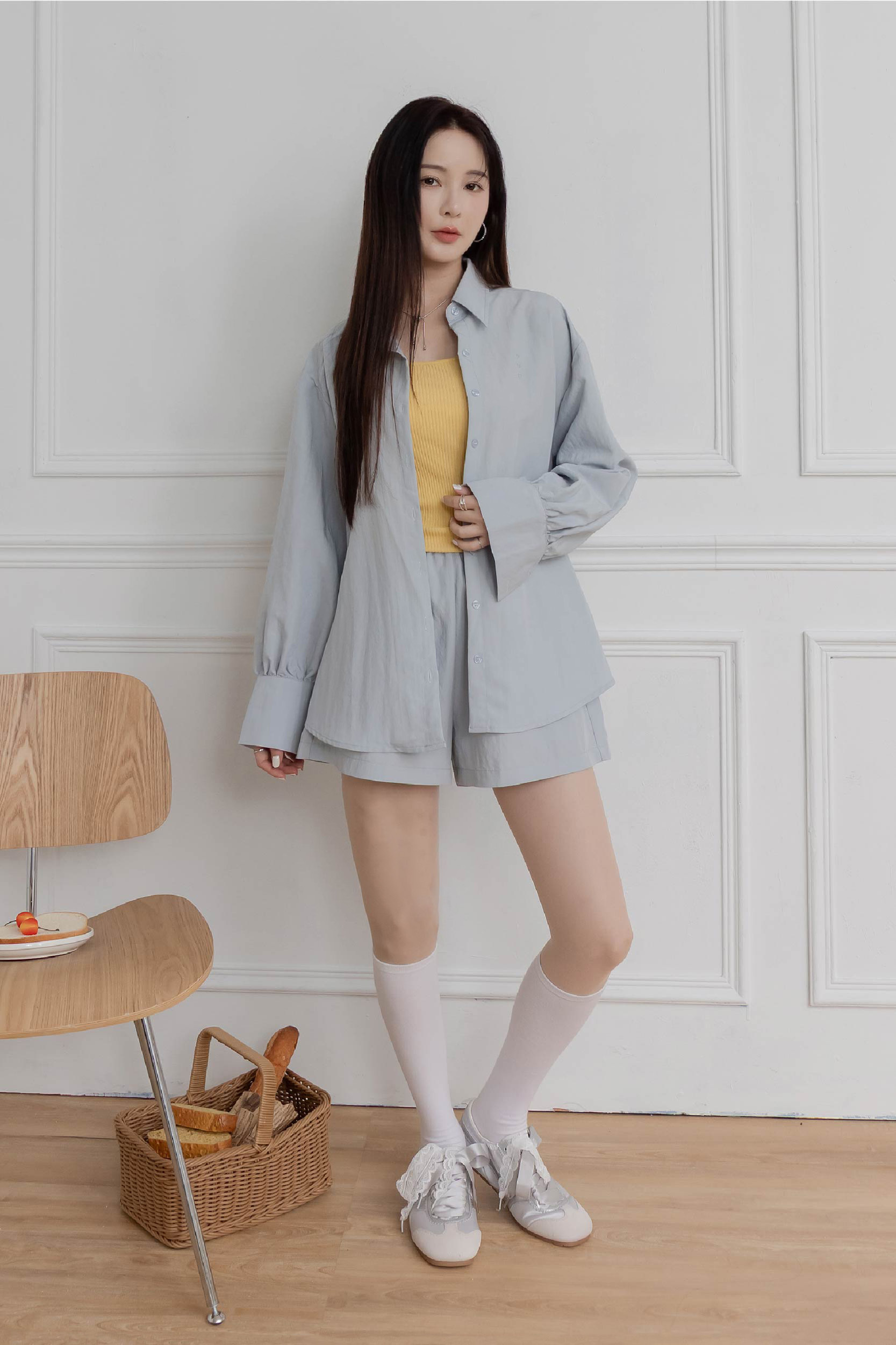 愛心刺繡兩件式襯衫套裝