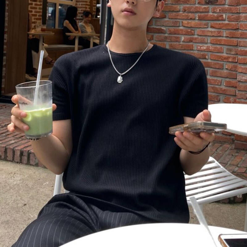 拒絕夏天簡單，韓系修身直條紋圓領短袖T-Shirt