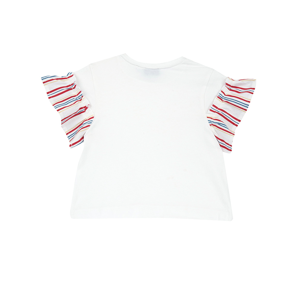 熱帶島嶼-剪接條紋荷葉短袖上衣