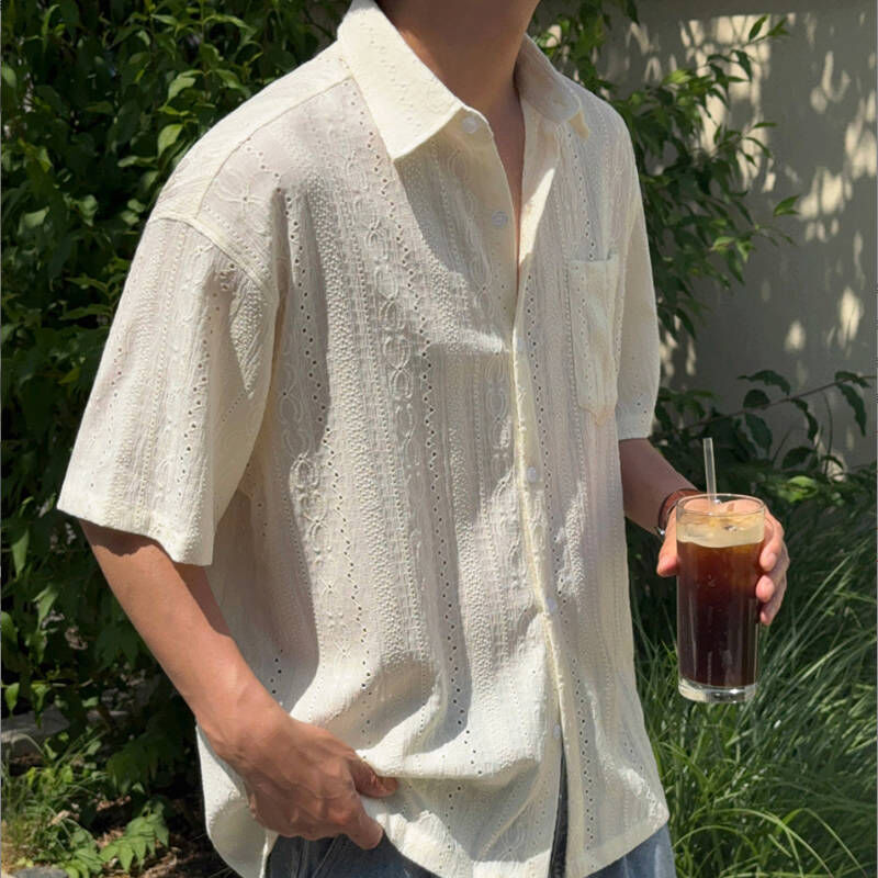 帥哥要顯眼，韓系鏤空夏季短袖襯衫