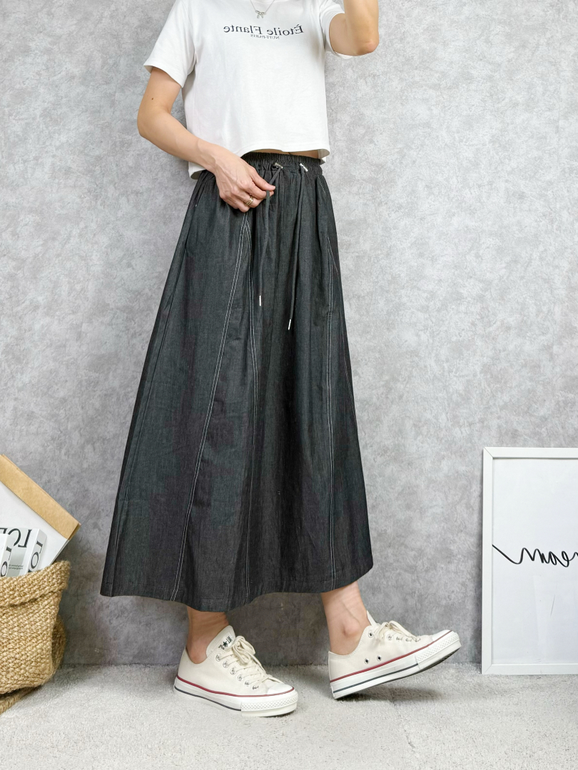 輕鬆修飾肉肉的下半身★薄料牛仔傘裙