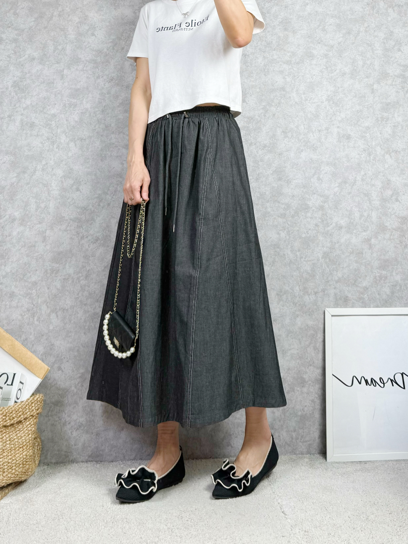 輕鬆修飾肉肉的下半身★薄料牛仔傘裙