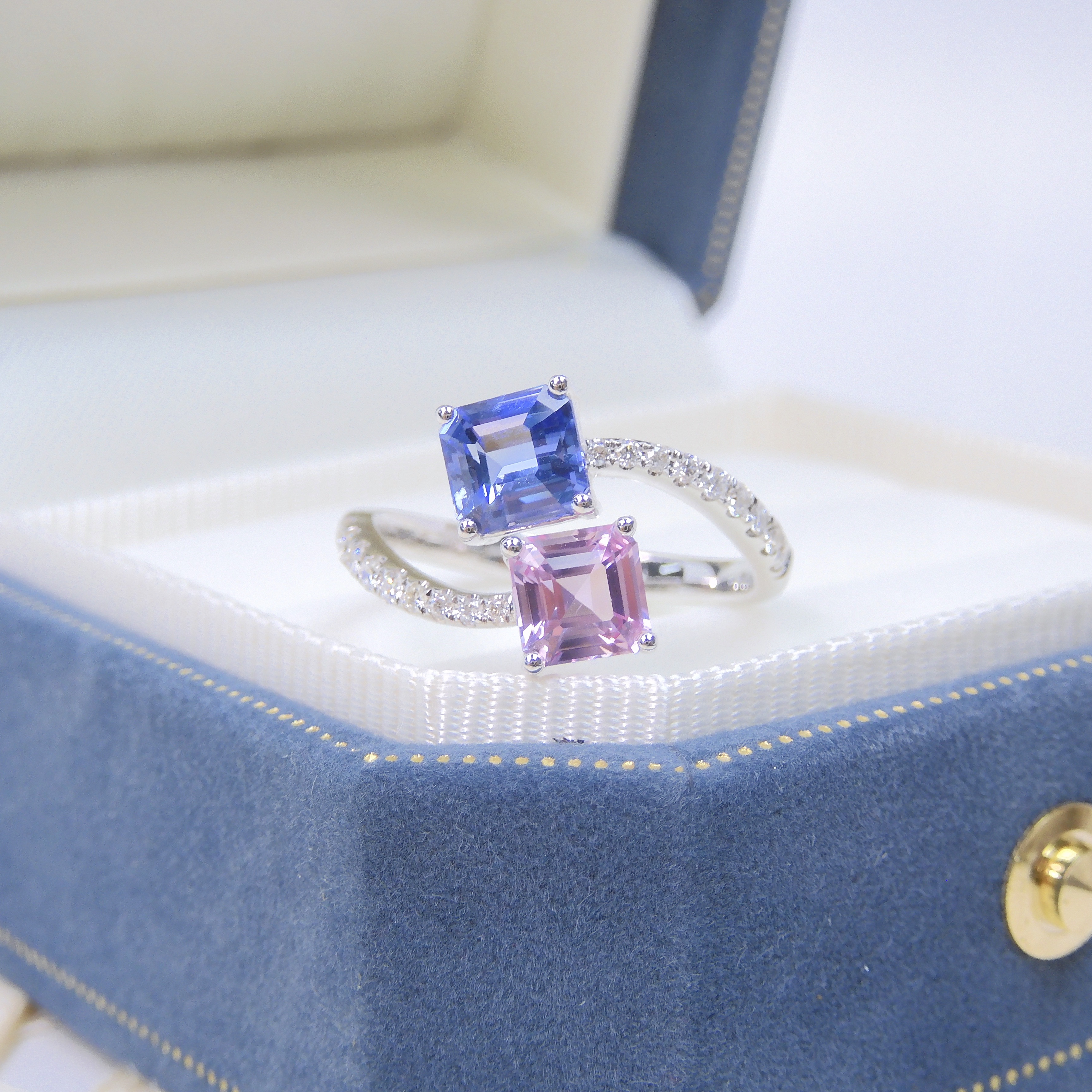 18K金 1.86ct 藍寶石 & 粉紅藍寶石 戒指 (配證書)