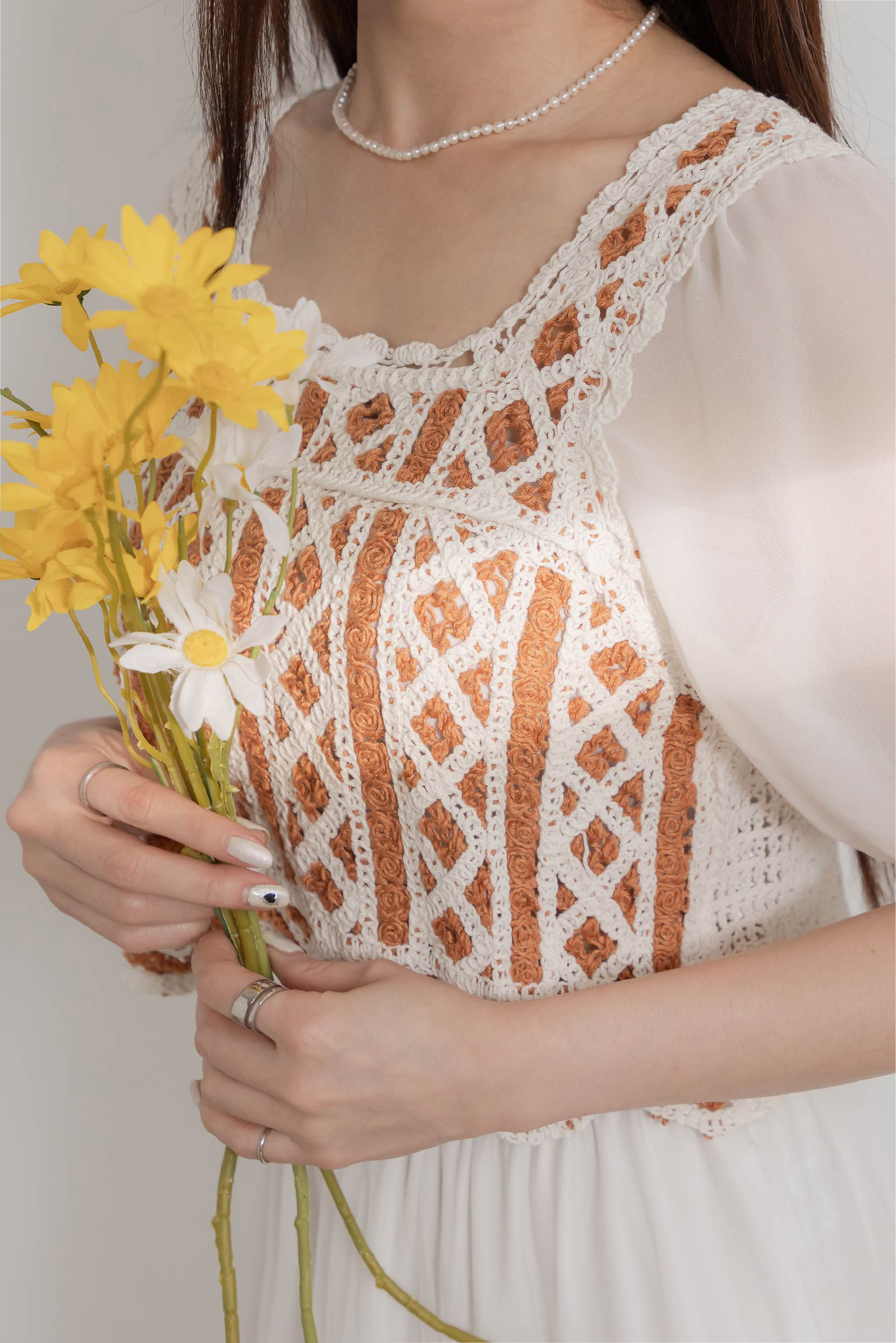 公主袖拼接針織上衣