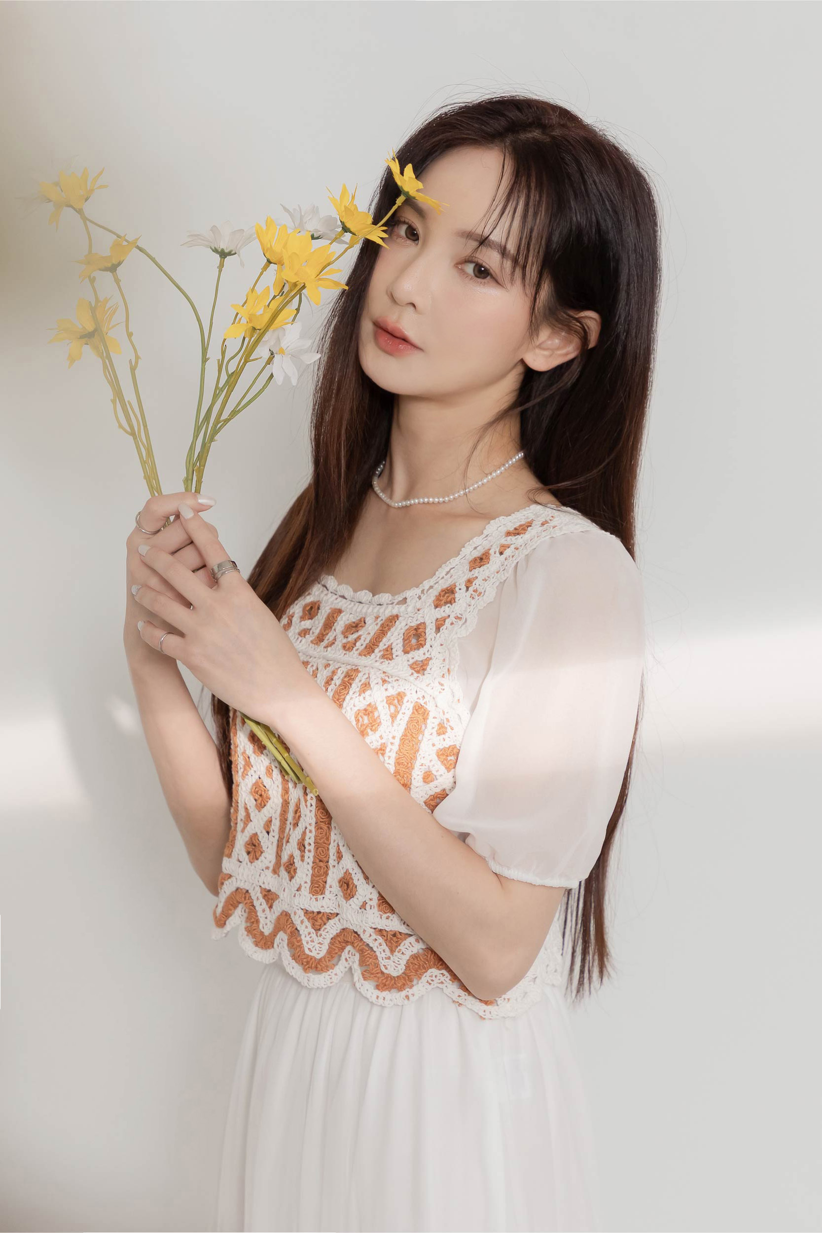 公主袖拼接針織上衣