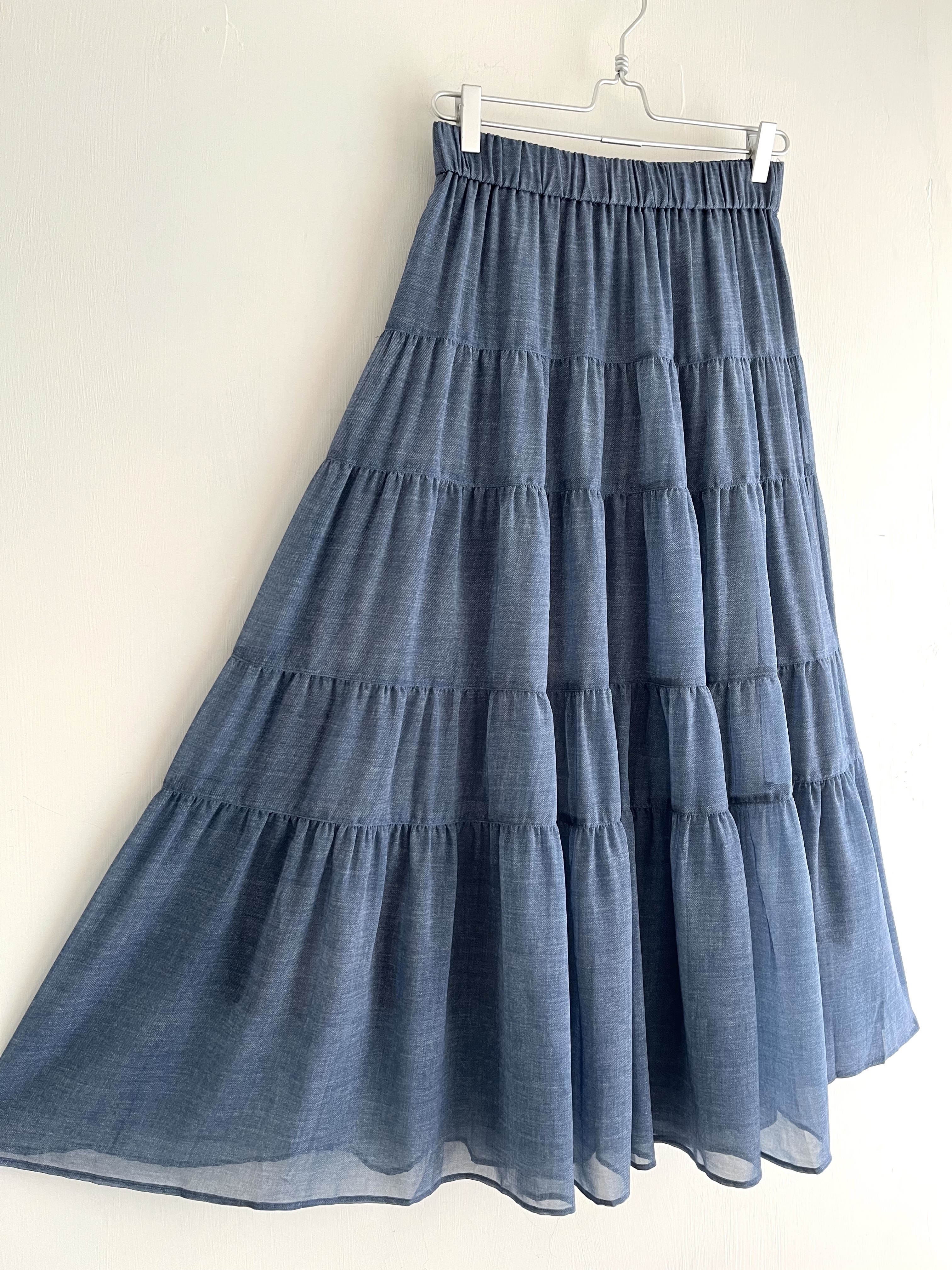 日本製RADIATE藍色雪紡暗紋半節裙