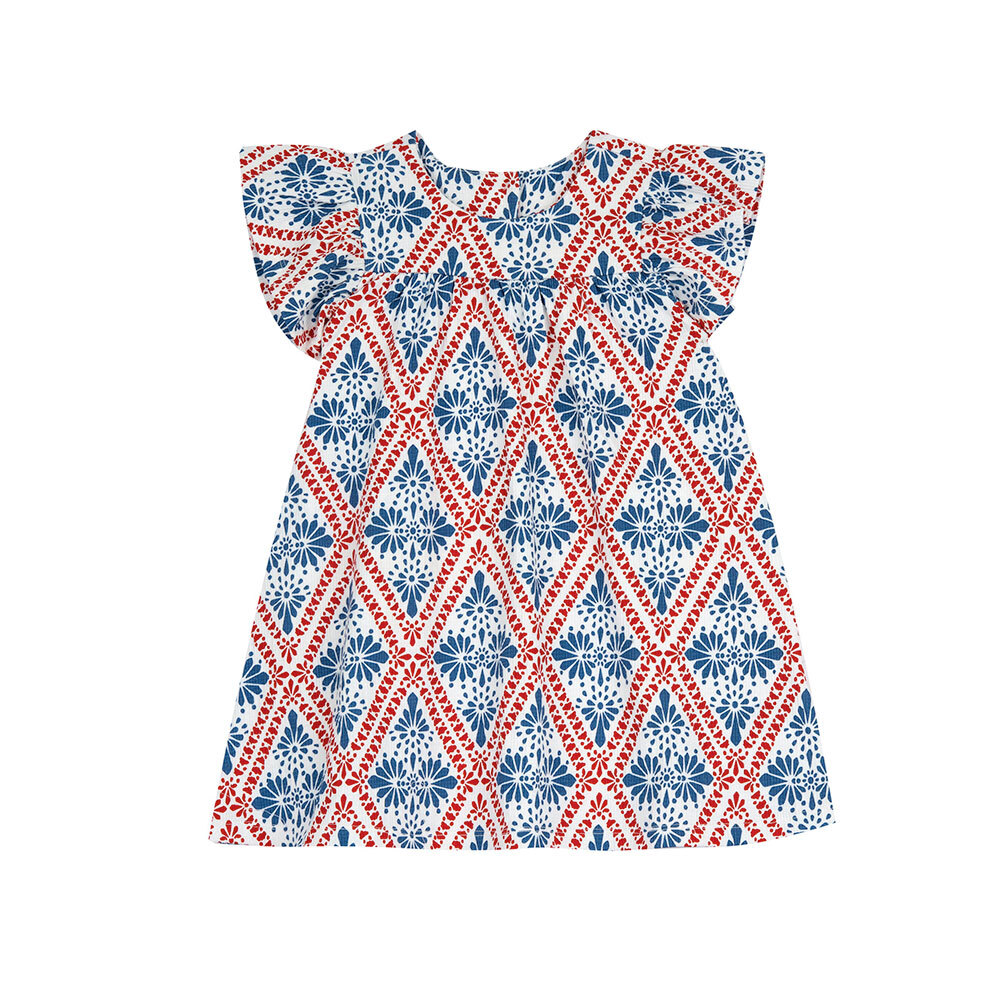 熱帶島嶼-波西米亞菱格印花荷葉袖洋裝