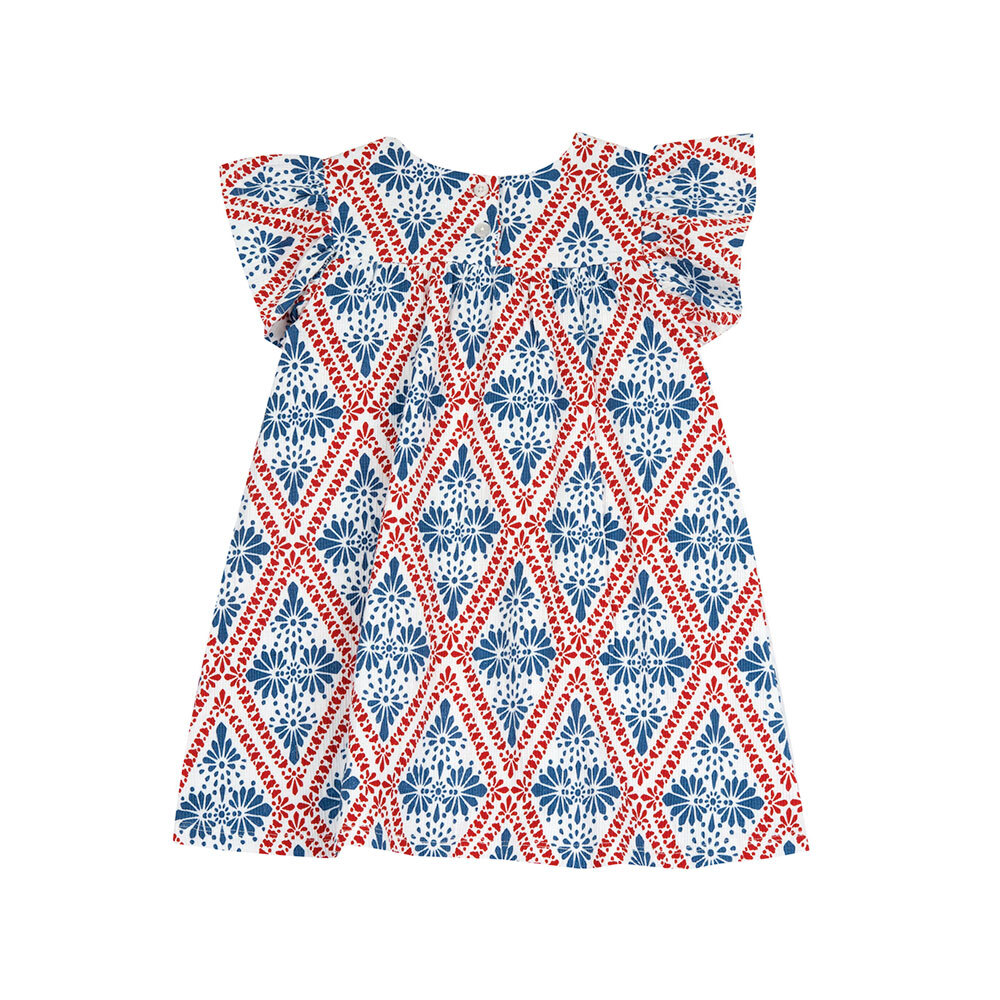 熱帶島嶼-波西米亞菱格印花荷葉袖洋裝