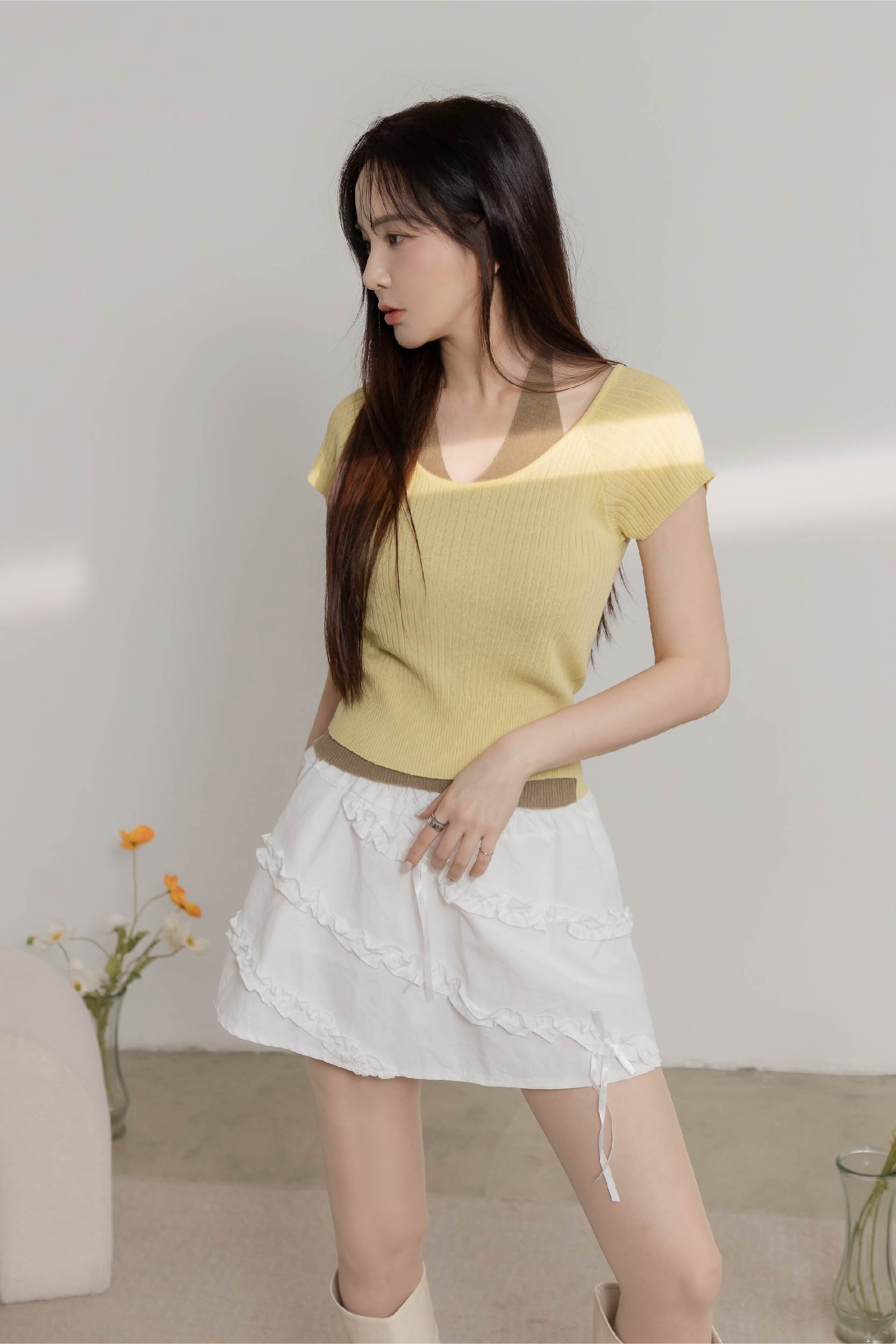 輕甜繫帶彈力針織衫