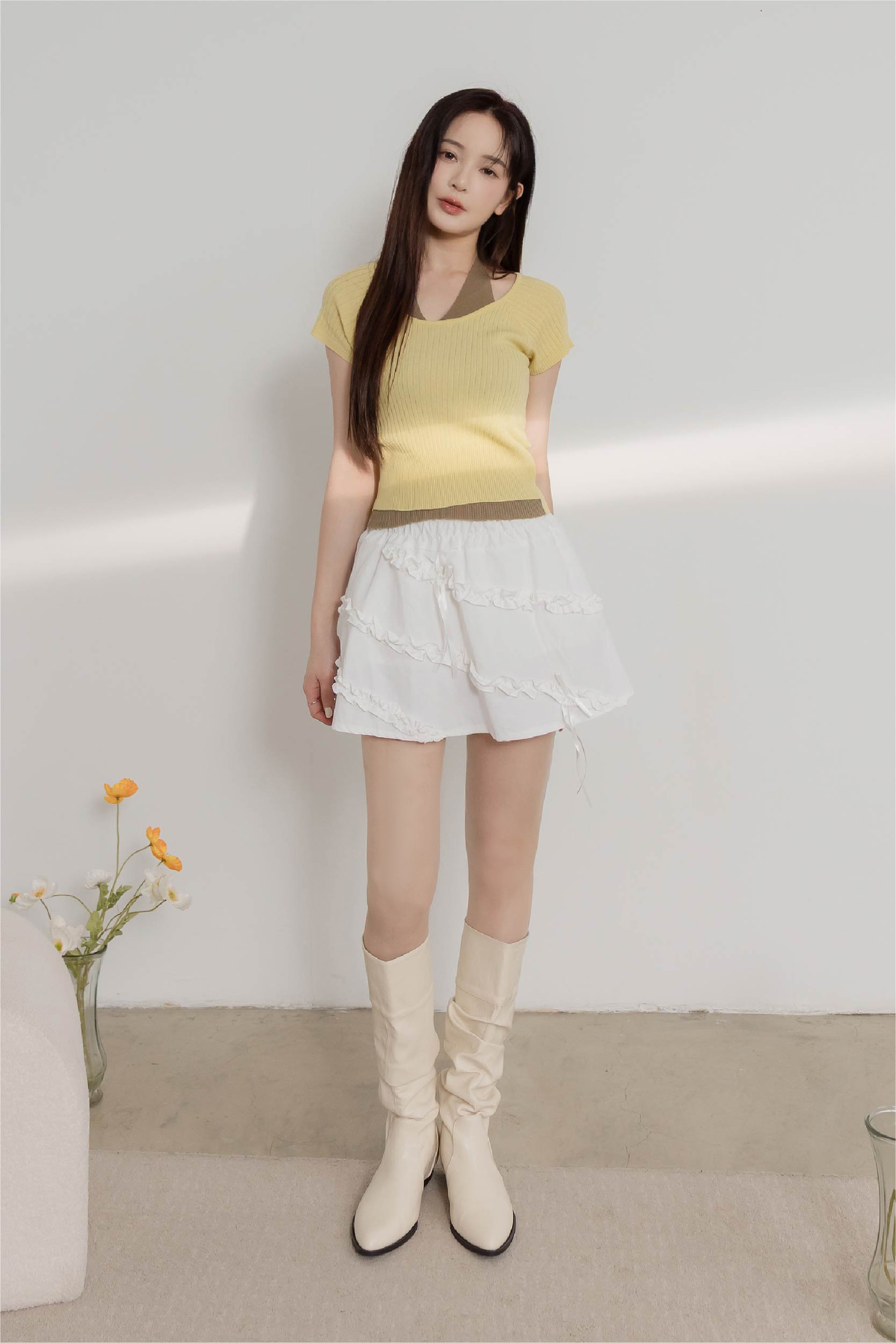 輕甜繫帶彈力針織衫