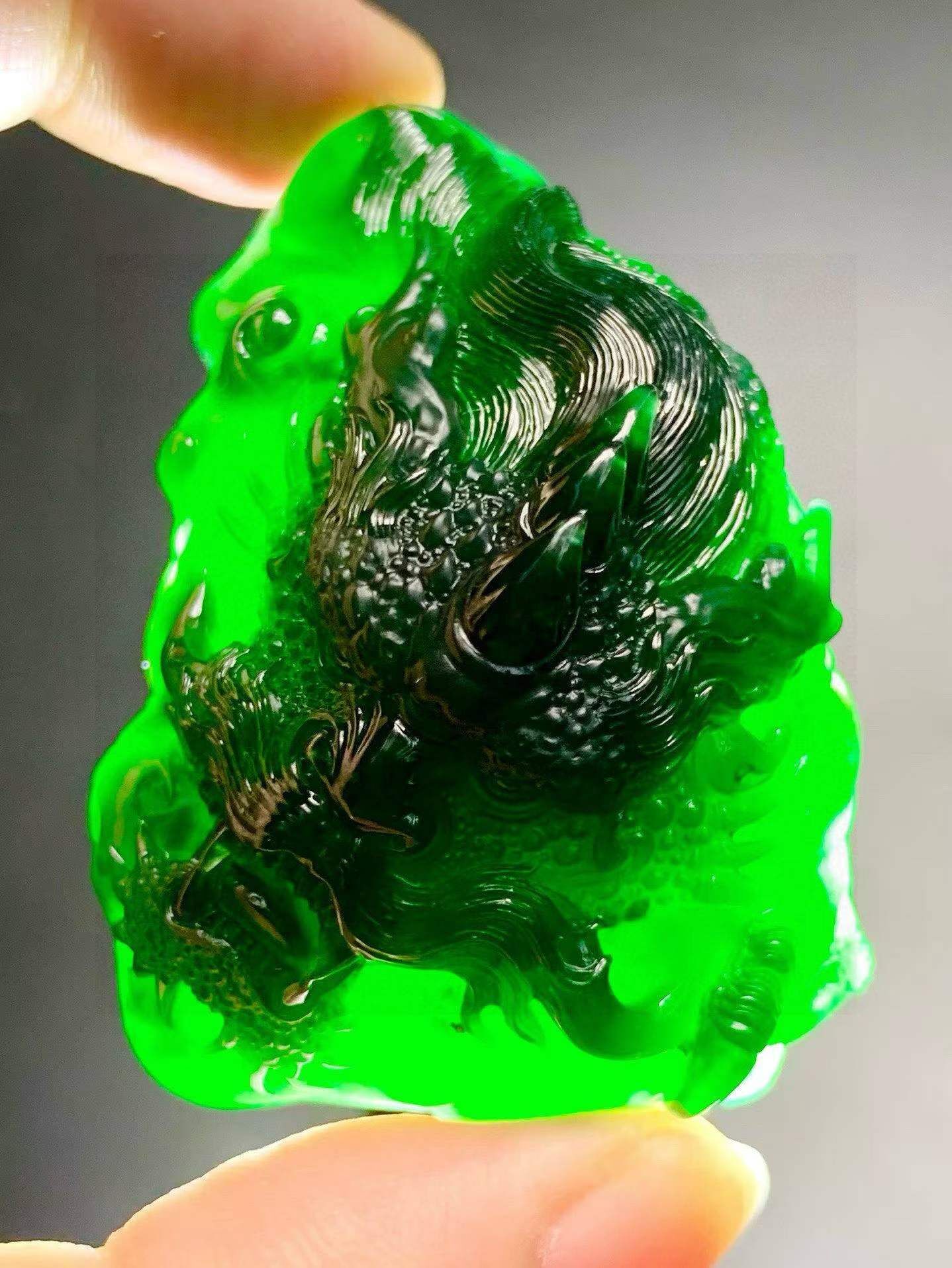 翡翠墨翠霸氣龍頭,天然翡翠A玉, 緬甸玉, Jade, Jadeite
