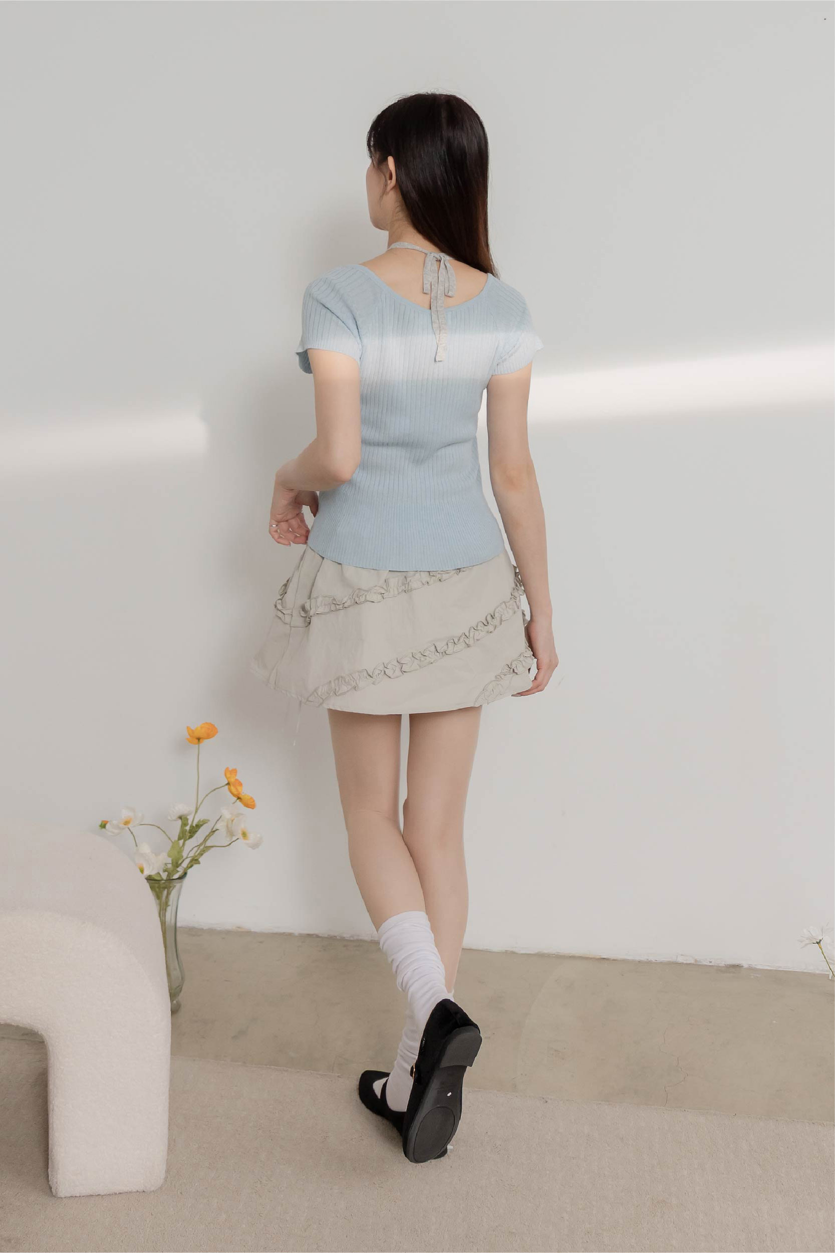 輕甜繫帶彈力針織衫