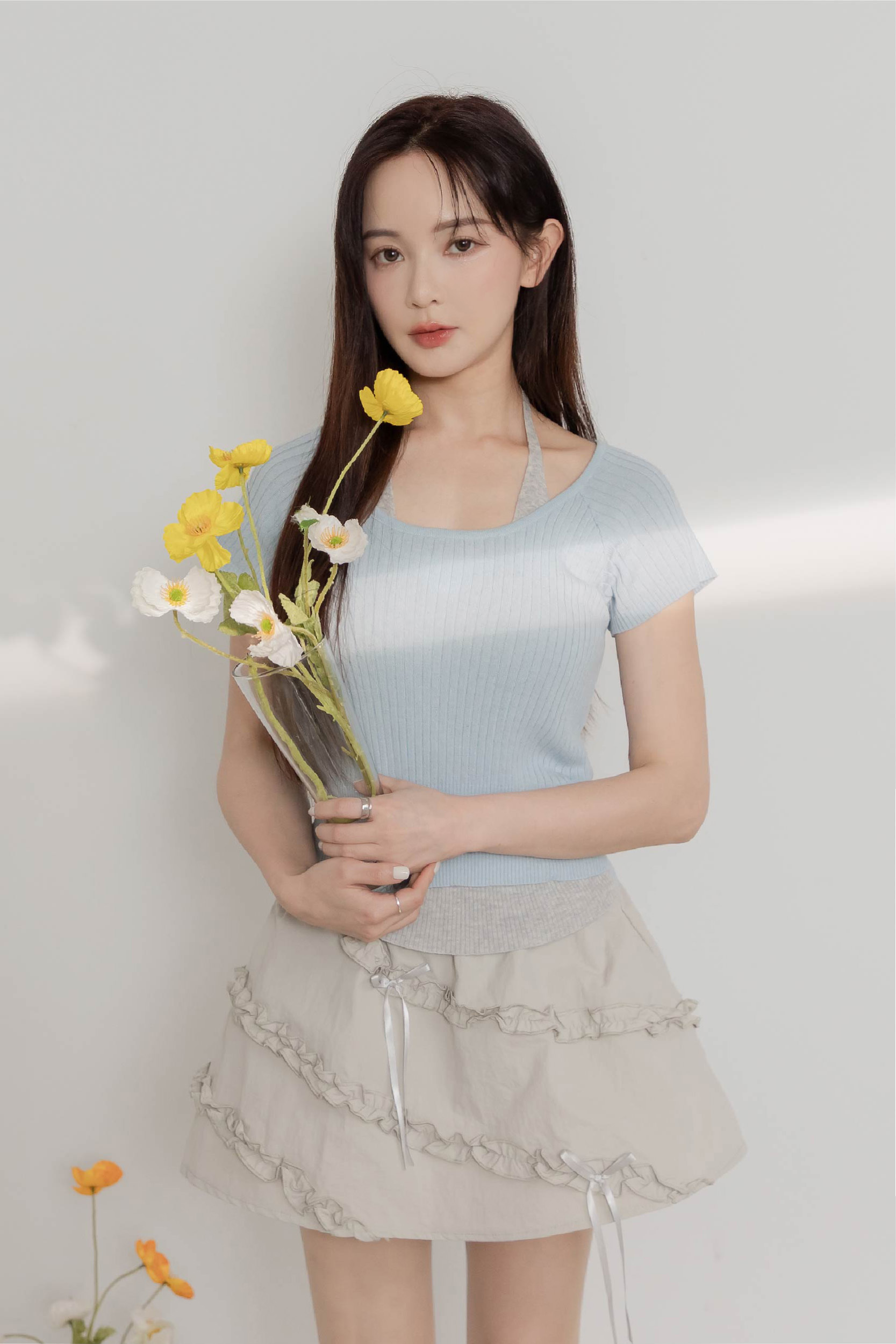 輕甜繫帶彈力針織衫