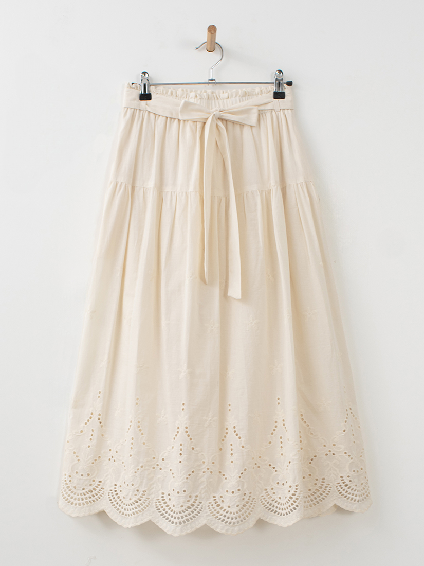 日系森系鏤空繡花純棉腰綁帶長裙