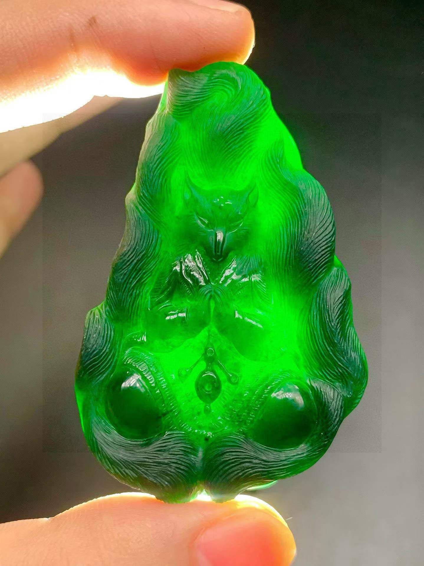 翡翠墨翠九尾狐仙,天然翡翠A玉, 緬甸玉, Jade, Jadeite