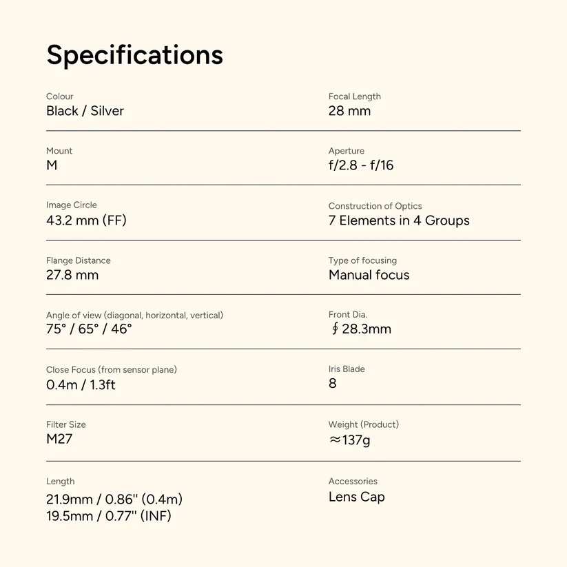 Thypoch Eureka 28mm f/2.8 M Mount Pancake Lens