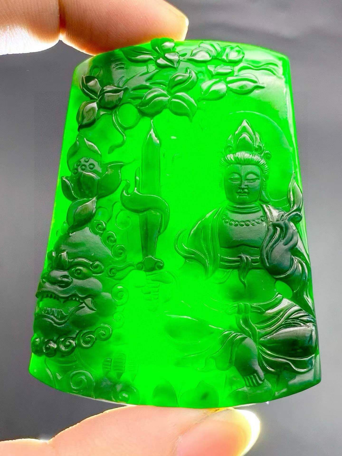 翡翠墨翠文殊菩薩,天然翡翠A玉, 緬甸玉, Jade, Jadeite
