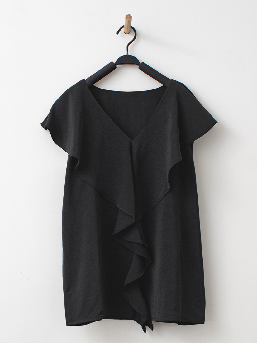 荷葉邊V領霧面絲滑質感襯衫