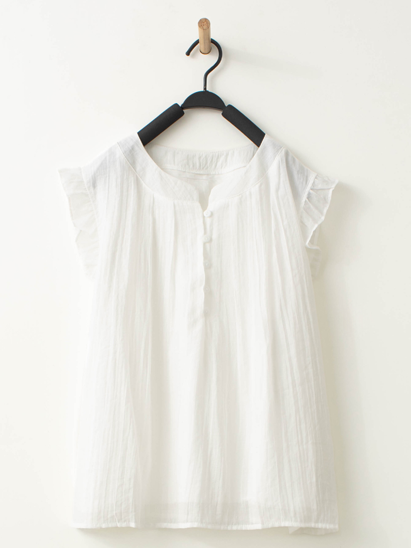 自然壓縐透膚雪紡棉荷葉無袖上衣