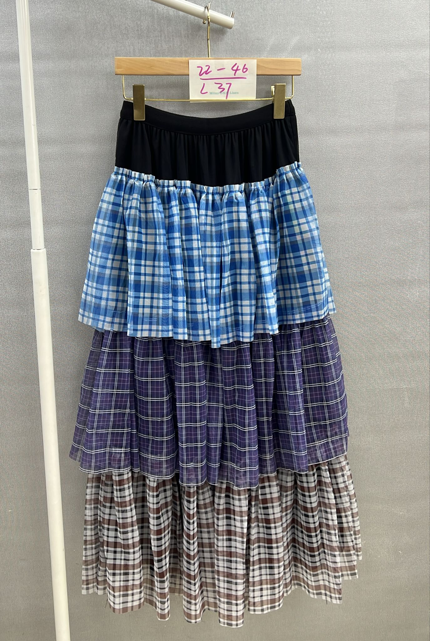 CH1416  拼色格仔層層半裙