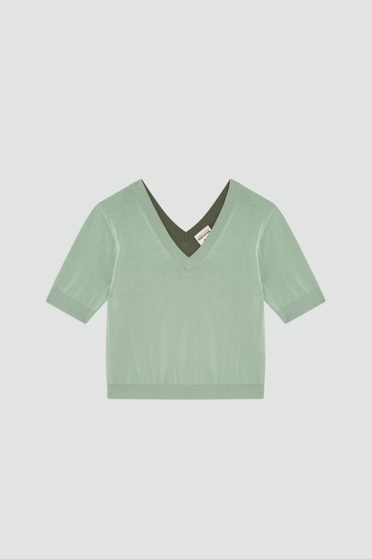 Semicouture V領雙色針織上衣(蘋果綠)