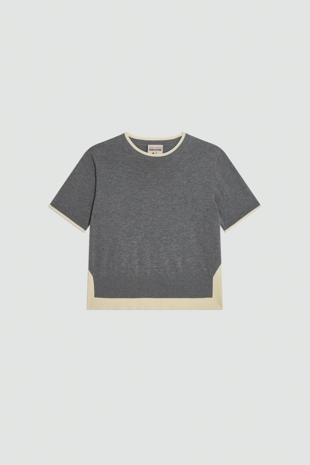 Semicouture 雙色圓領針織上衣(灰)