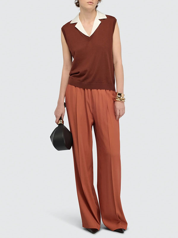 Semicouture 襯衫領針織背心(咖啡)