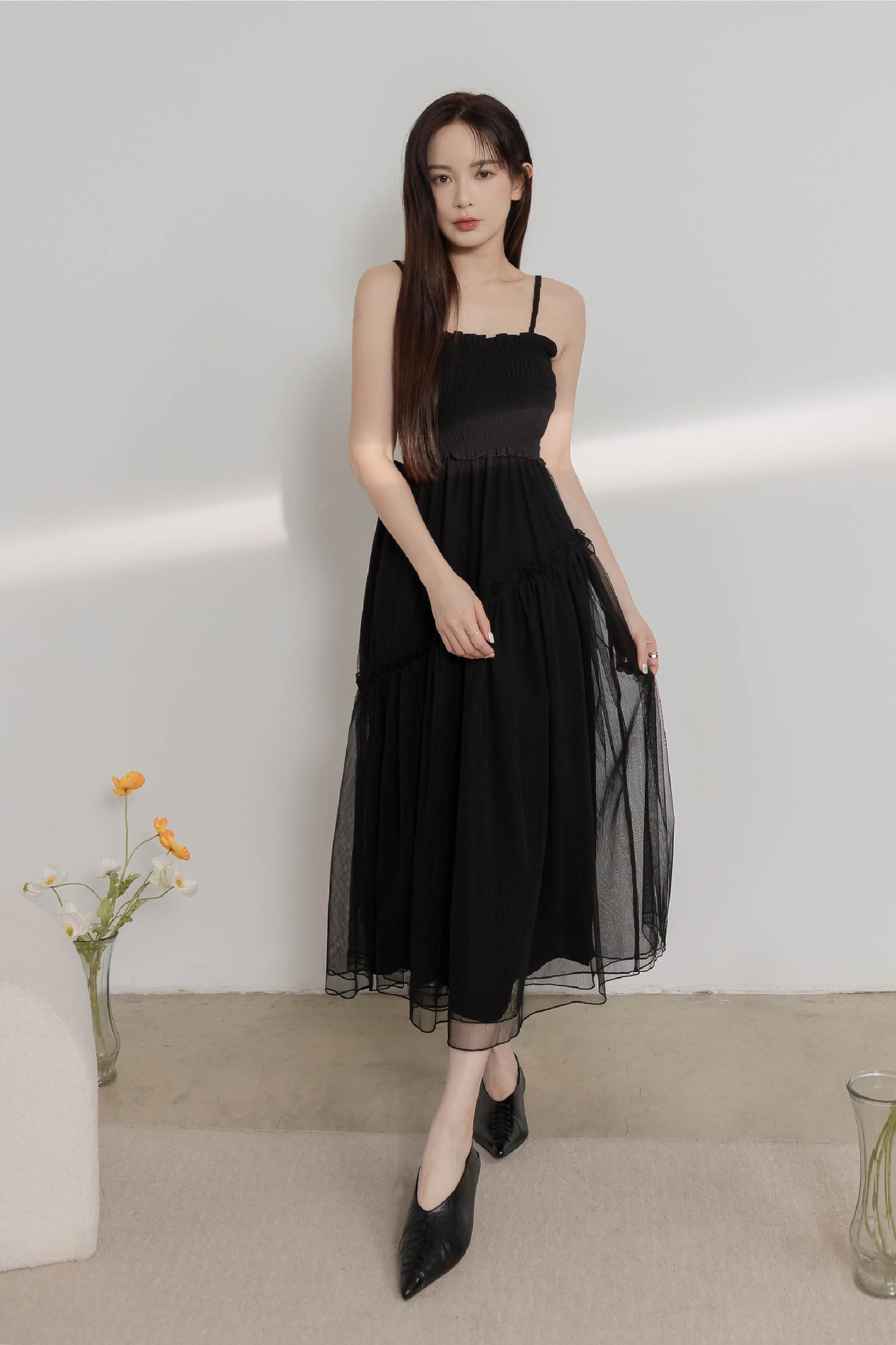 法式壓縐縮腰修身洋裝