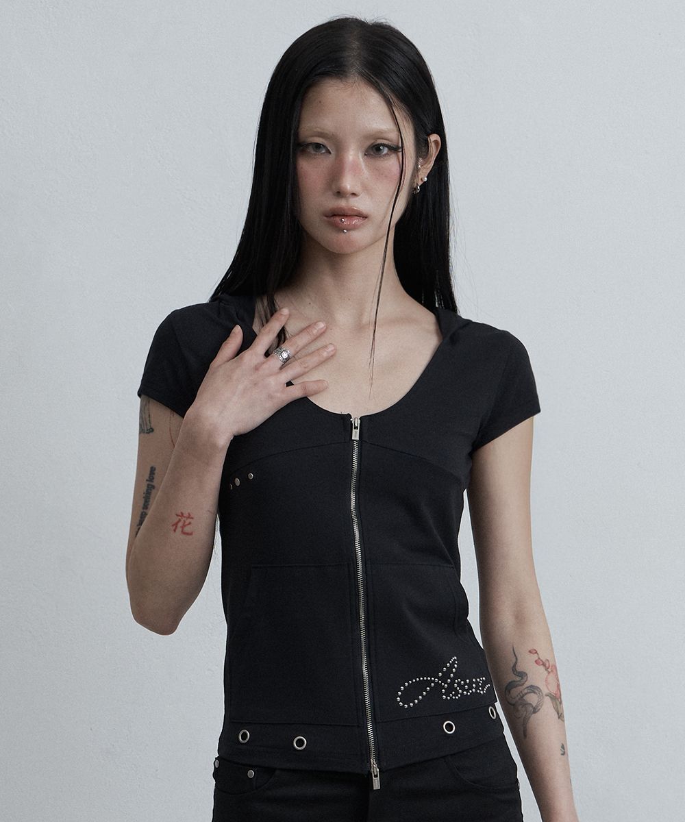 AS YOU ARE Incision Broad 連帽拉鍊外套 黑色 AS26SMTOP08BK