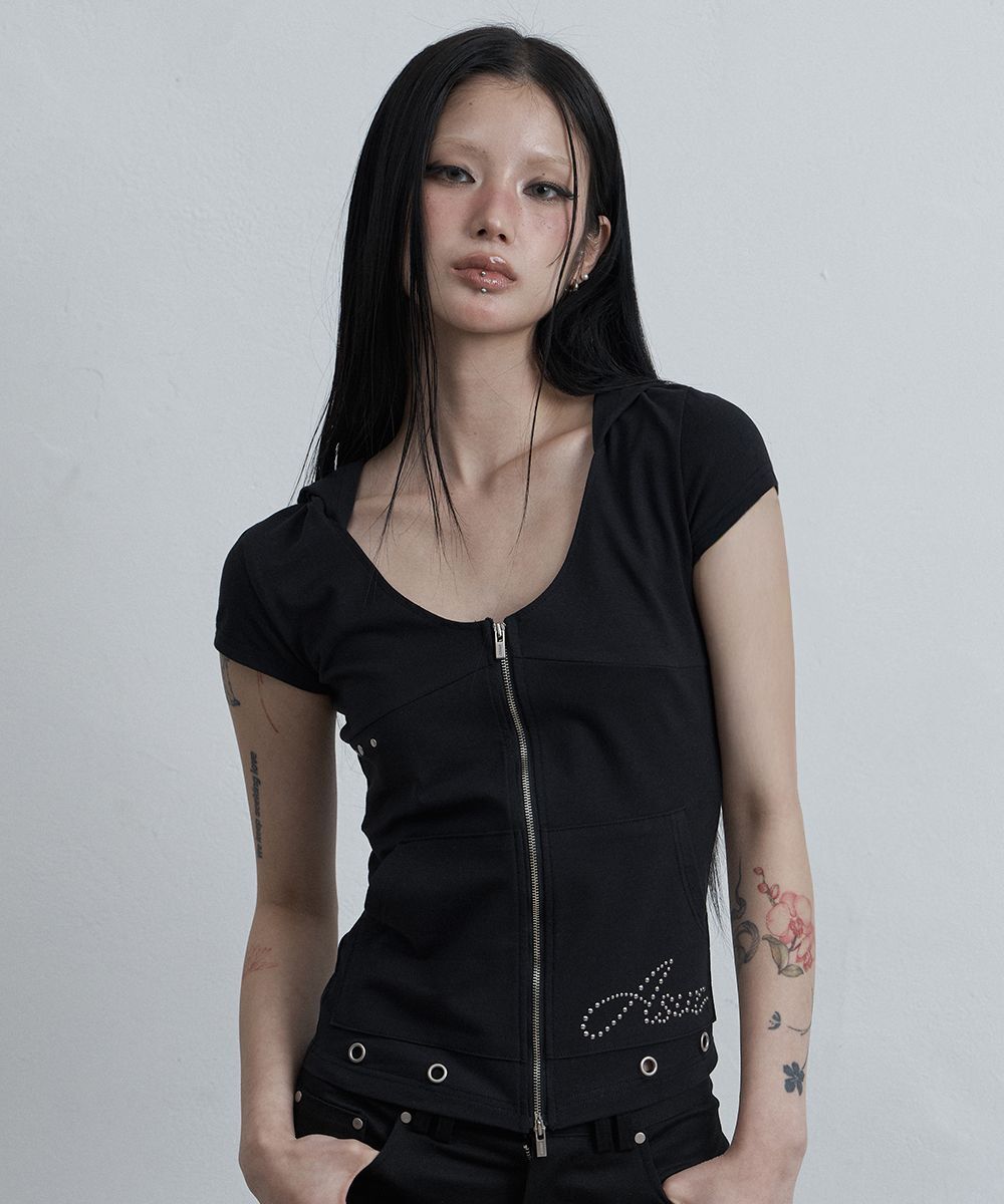 AS YOU ARE Incision Broad 連帽拉鍊外套 黑色 AS26SMTOP08BK