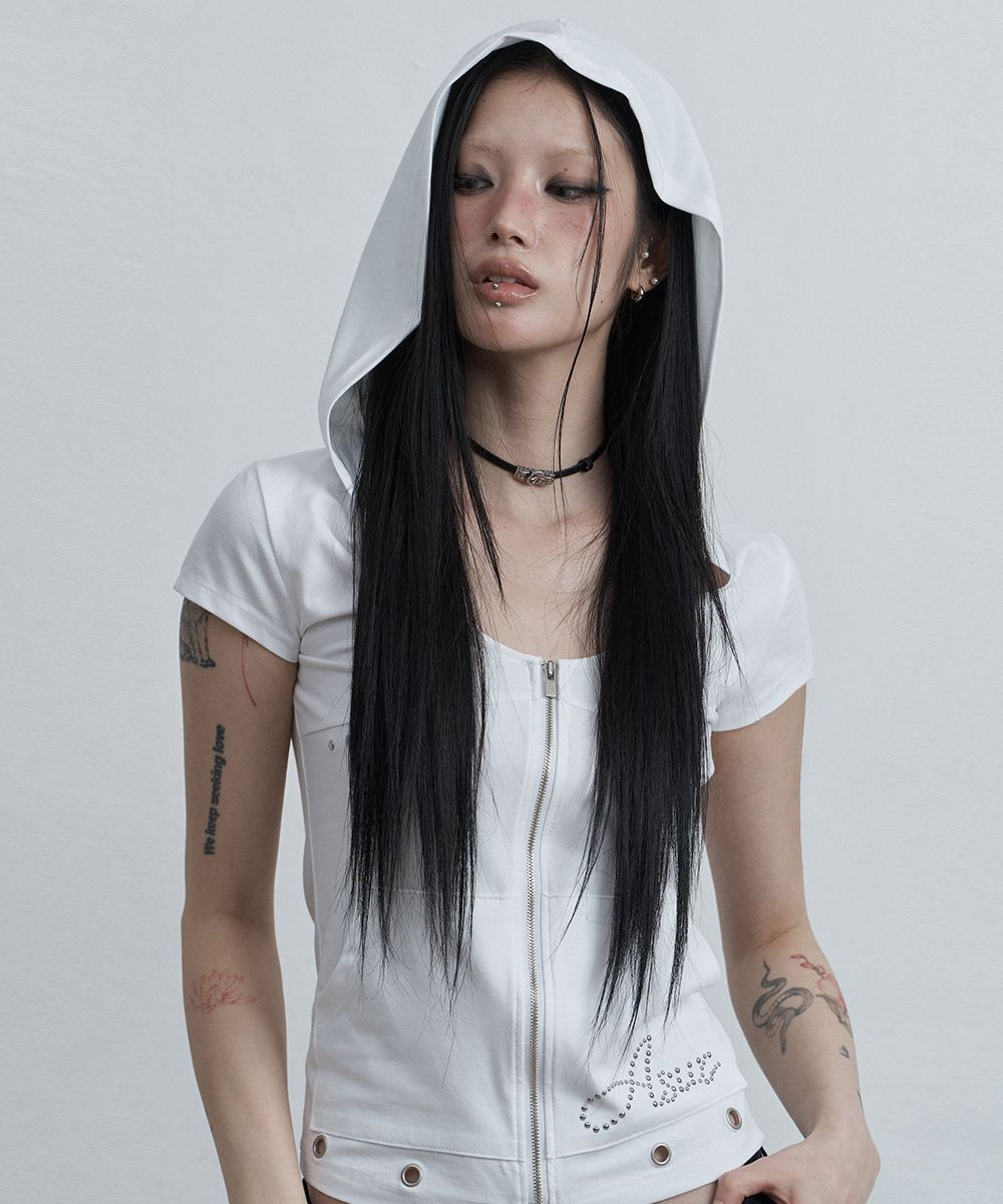 AS YOU ARE 寬版連帽拉鍊上衣 白色 AS26SMTOP08WH