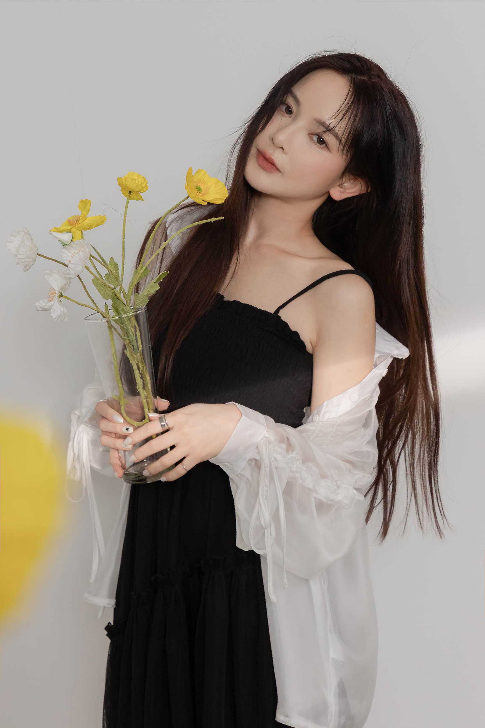 緹花公主袖裙襬開衩兩件式套裝