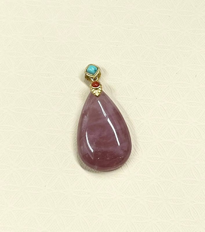 [S] GEMZ & CO MXJ MADAGASCAR ROSE QUARTZ TEAR DROP PENDANT, C36 (C36)