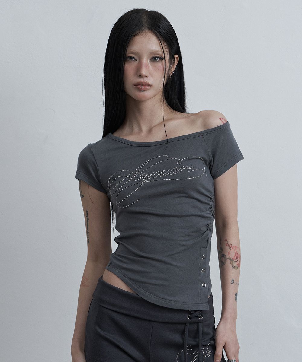 AS YOU ARE 鈕扣剪裁單肩上衣 木炭色 AS26SMTOP07CH