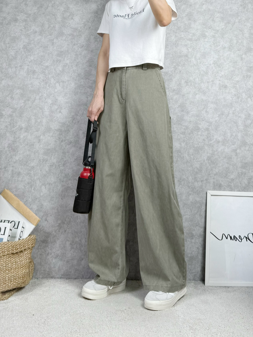 挺版顯瘦・舒適彈力系列★前釦後鬆緊斜紋工裝寬褲