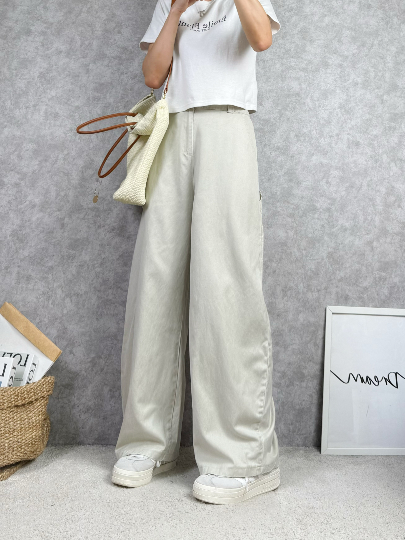 挺版顯瘦・舒適彈力系列★前釦後鬆緊斜紋工裝寬褲