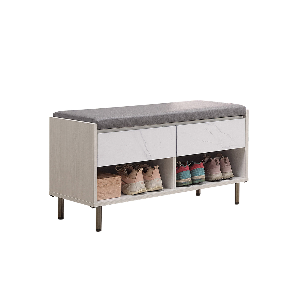 柏蒂家居-艾菲特3尺二抽開放式坐式鞋櫃/座鞋櫃/穿鞋椅