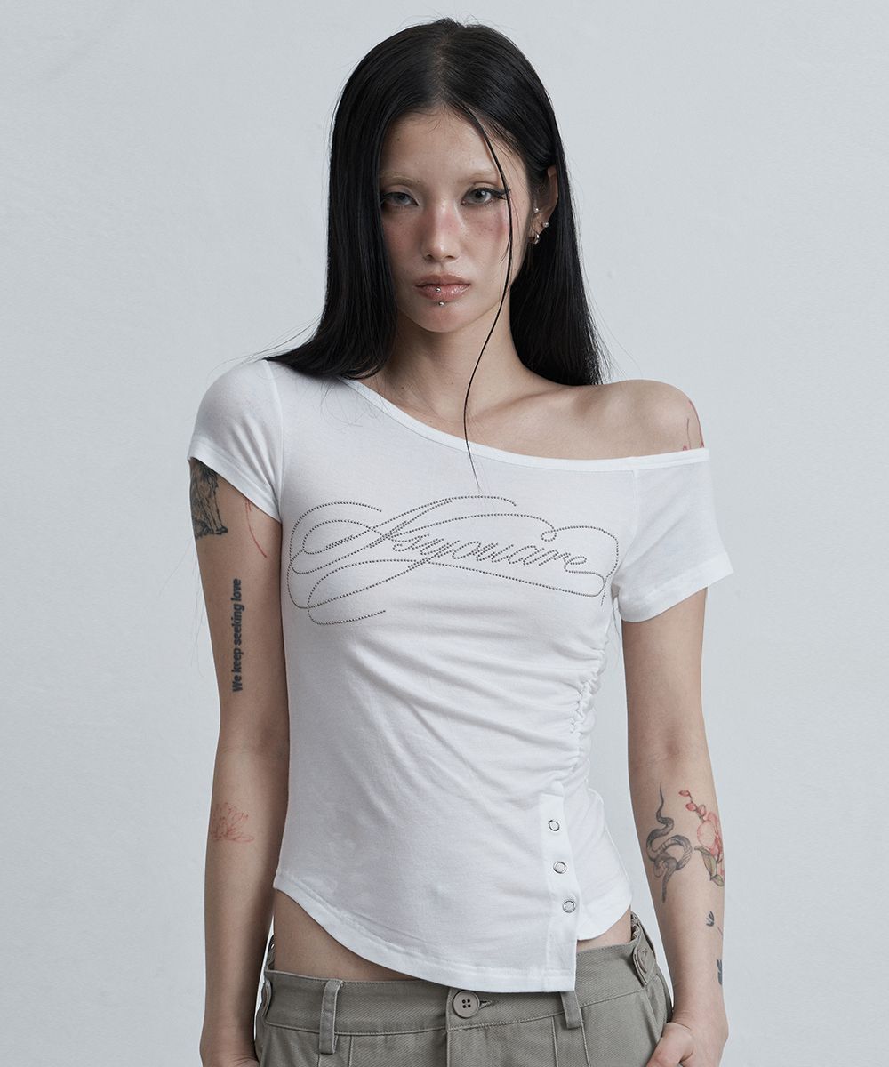 AS YOU ARE 鈕扣剪接單肩上衣 白色 AS26SMTOP07WH