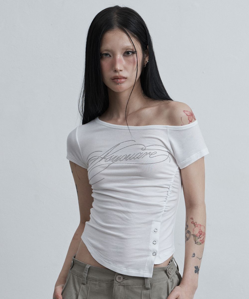 AS YOU ARE 鈕扣剪接單肩上衣 白色 AS26SMTOP07WH