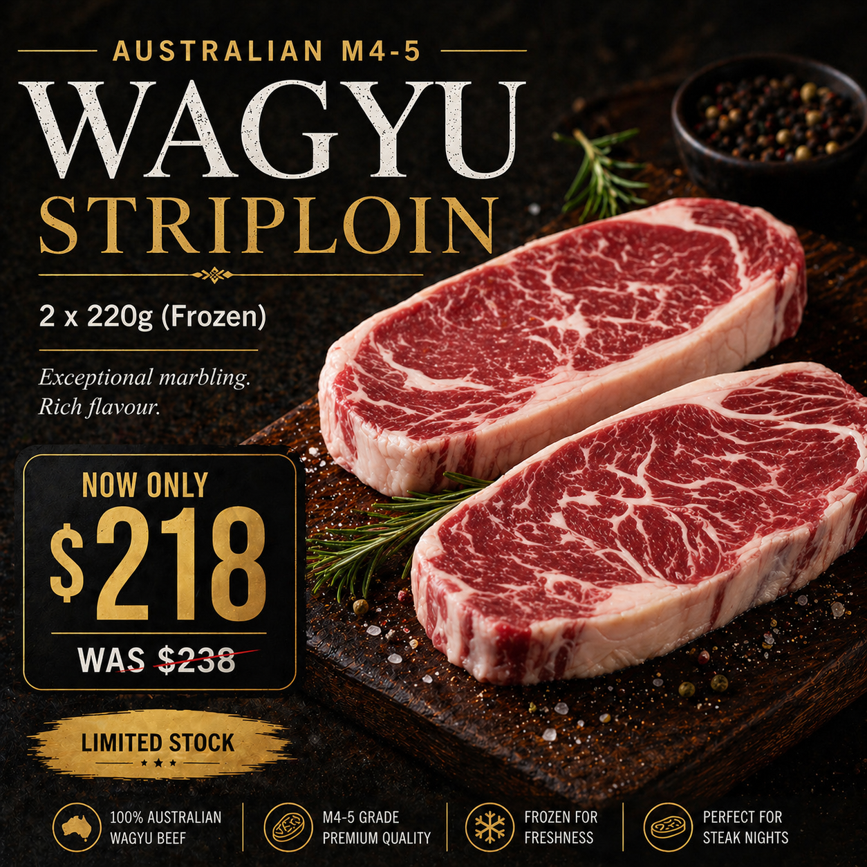 AUSTRALIAN M4-5 WAGYU STRIPLOIN COMBO