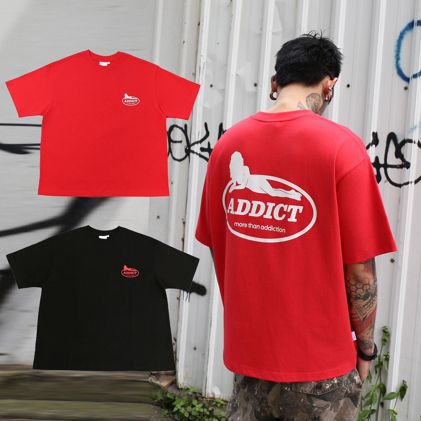 MTA SILHOUETTE BOXY TEE 紅色 黑色 印花 街頭 剪影 BOXY 短T【M26ST1】