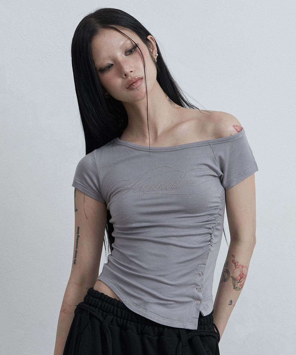 AS YOU ARE 釦環開衩單肩上衣 灰色 AS26SMTOP07GY