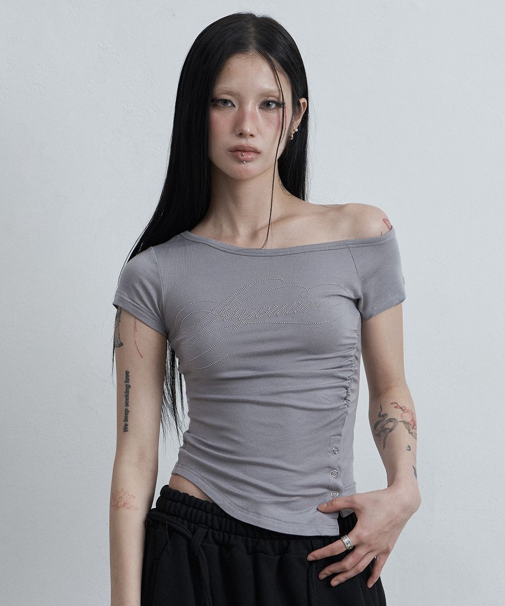 AS YOU ARE 釦環開衩單肩上衣 灰色 AS26SMTOP07GY