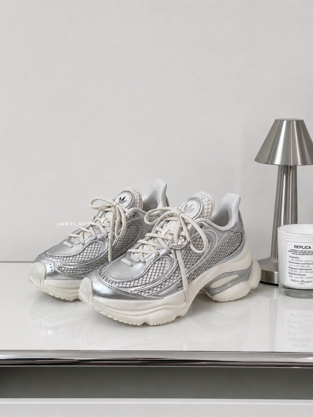 ADIDAS OZVENUZ 奶油白銀 宋雨琦同款 增高 浮碟鞋 女鞋