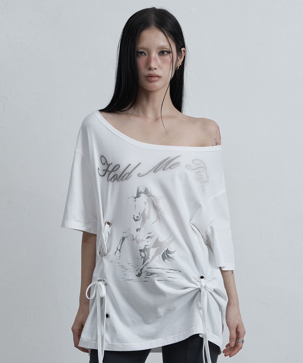 AS YOU ARE 馬紋鏤空寬版 T-Shirt 白色 AS26SMTOP01WH