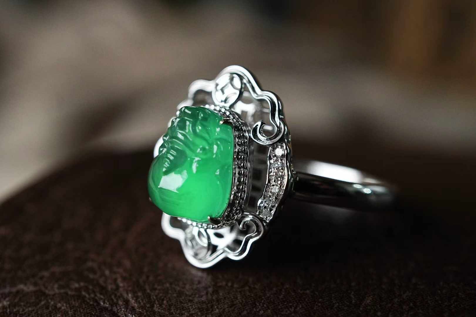 414818 翡翠高冰甜陽綠貔貅戒指